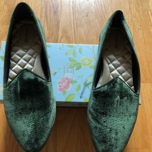 Birdies Heron Green velvet loafers size 10